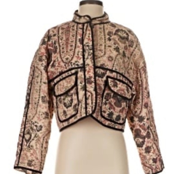 7 for All Mankind quilted crop patchwork barn jacket with a floral print. Size S - Picture 2 of 5